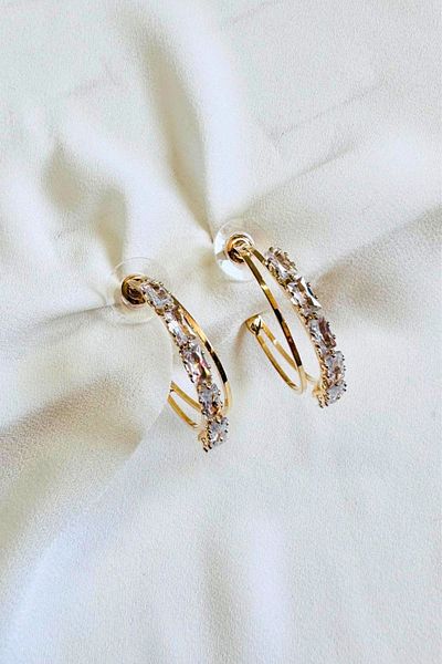 PETEK AKSESUAR DUBLE ROW Rhinestone FINE HOOP EARRING