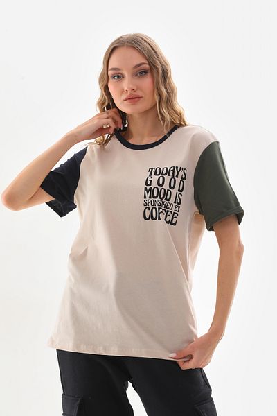 Mood Lab Unisex Colorful Short Sleeve White Crew Neck Slogan Printed T-Shirt