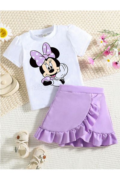 bebekpare Cute Mouse Printed Girl's Ruffle Skirt Suit