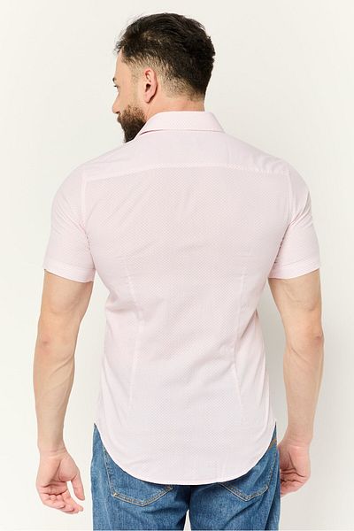 Esprit Men Slim Fit Allover Print Short Sleeves Casual Shirt, Pink