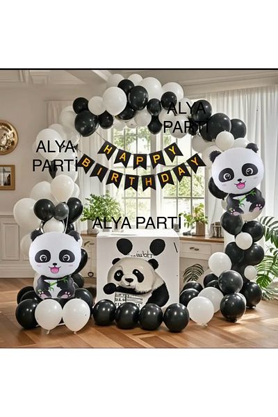 ALYA PARTY Panda Foil μπαλόνια με αστέρια και καρδιές Foil Balloon Σετ γενεθλίων