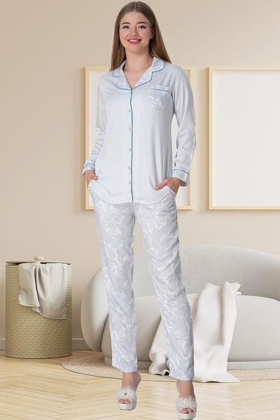 Mecit Pijama Σετ γυναικεία πιτζάμα με κουμπιά Mecit 5143 Blue