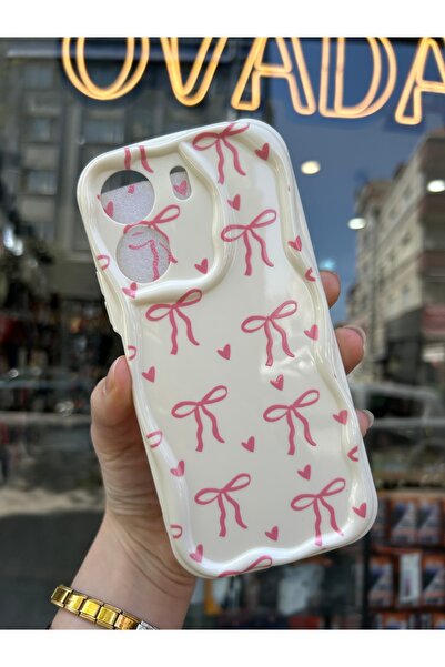 OVADA Xiaomi Redmi 13C Uyumlu Kurdele Ve Kalp Desenli 3D Dalga Kenarlı Kamera Korumalı Kılıf