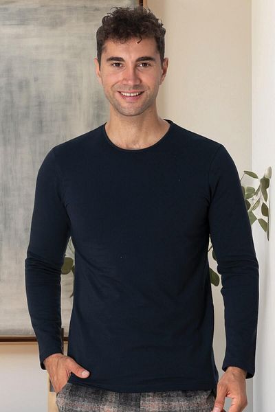 Mecit Pijama Ανδρικό μπλουζάκι Mecit 2850 Navy Blue - Λαιμόκοψη, Μακρύ Μανίκι, Βαμβακερό Lycra