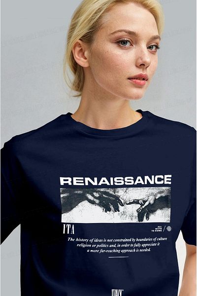Millionaire Women's Navy Blue Renaissance Regular Fit Regular Fit T-Shirt