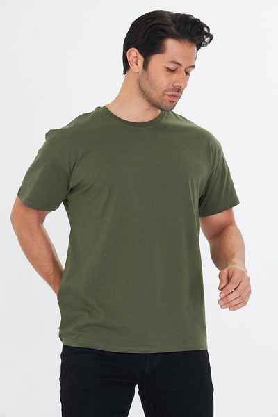 TRENDHİLL Men's Cotton Crew Neck Oversize T-Shirt Khaki 5015-H