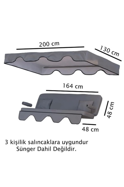 kapella 3 Kişilik Lüks Salıncak Kılıf Seti Süngersiz Panama Gri 164*47