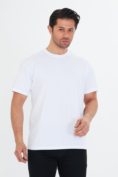 TRENDHİLL Ανδρικό μπλουζάκι από βαμβακερό λαιμόκοψη Oversize Λευκό 5015-B
