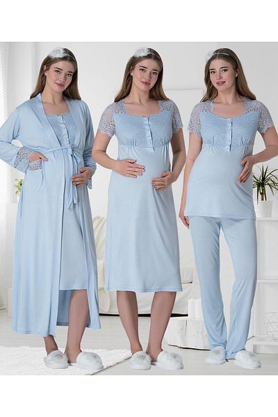 Mecit Pijama Mecit 6065 - Σετ Πιτζάμες και Ρόμπα εγκυμοσύνης μπλε