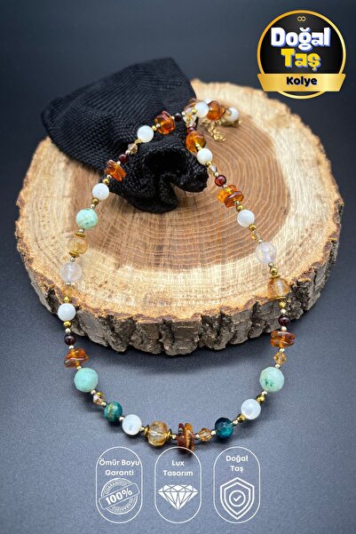 Balzamin Design قلادة صيفية مصنوعة يدويًا من الحجر الطبيعي بتصميم هالة العنبر...