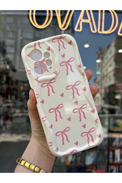 OVADA Xiaomi Note 12 Uyumlu Kurdele Ve Kalp Desenli 3D Dalga Kenarlı Kamera Korumalı Kılıf