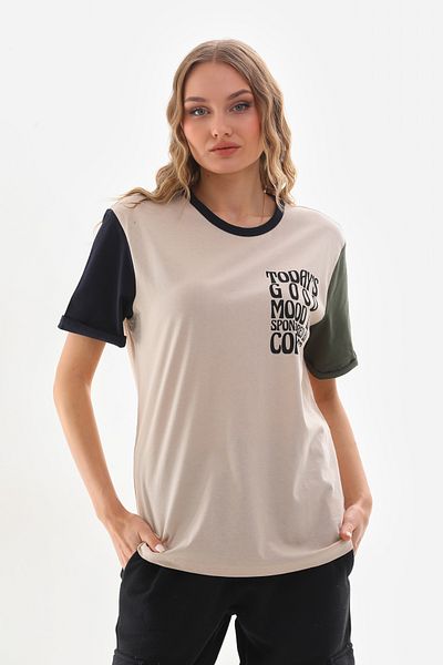 Mood Lab Unisex Colorful Short Sleeve White Crew Neck Slogan Printed T-Shirt