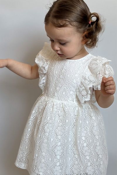 ALYRA Baby Girl Dress Birthday Party Wedding Ruffled Lined Short Sleeve Lace Dress