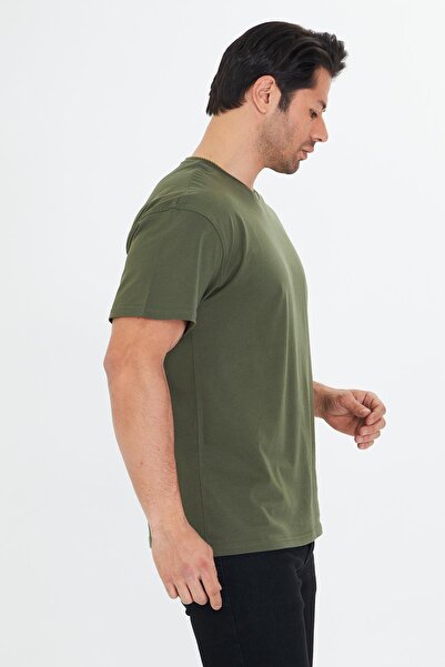 TRENDHİLL Ανδρικό μπλουζάκι από βαμβακερό λαιμόκοψη Oversize Khaki 5015-H