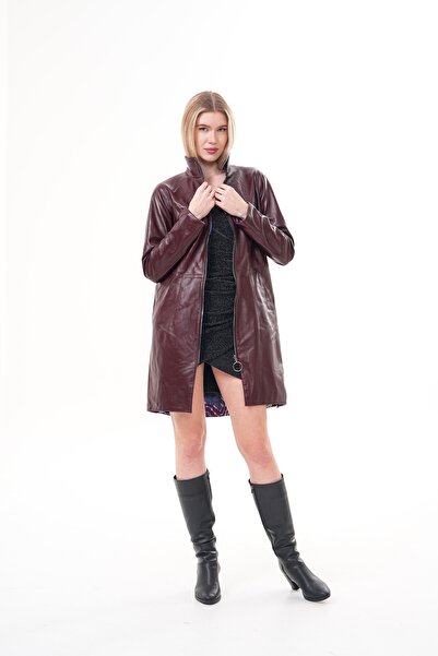 Metins Leather Kadın Çift Taraflı Giyilebilir Deri Pardesü