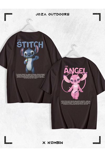 Joza Outdoors Unisex Lilo & Angel Συνδυασμός Πολύχρωμο Tshirt 2 ΤΕΜ Σετ με στάμπα στην πλάτη