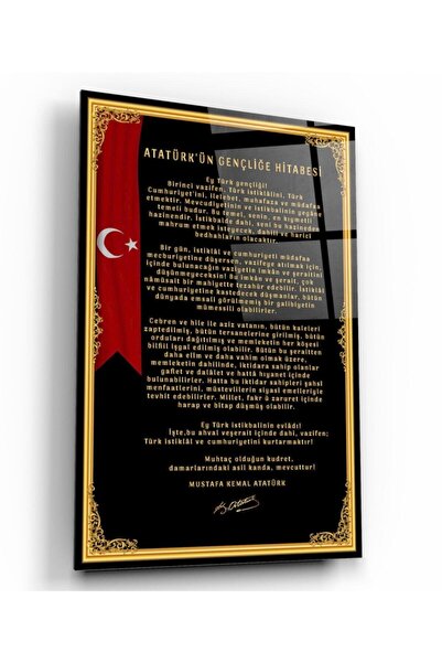 Genel Markalar Gençliğe Hitabe Cam Tablo 30x45 cm Dekoratif Duvar Dekoru