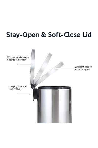 COOYA 20L cylindrical trash can, brushed stainless steel, removable inner bucket, with foot pedal, silver