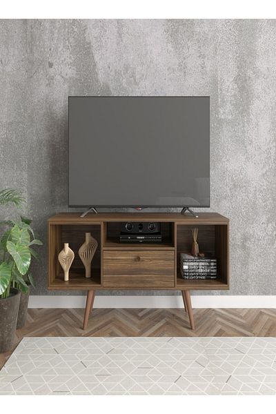 pilati 50" TV Table with Shelves for Living Room and Home, Dark Brown