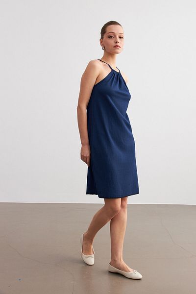 MODAGEN Γυναικείο Μίνι Φόρεμα Navy Blue Halter Crinkle