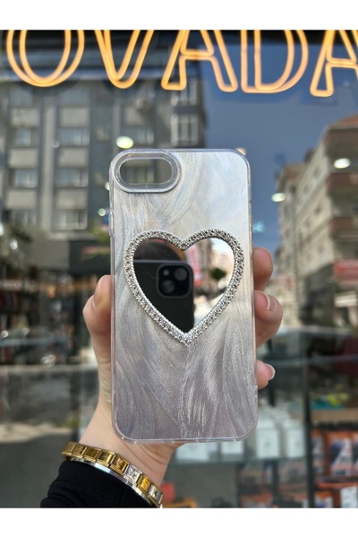 OVADA İphone 7/8/SE Uyumlu Aynalı Kalp Desenli Taşlı Kılıf