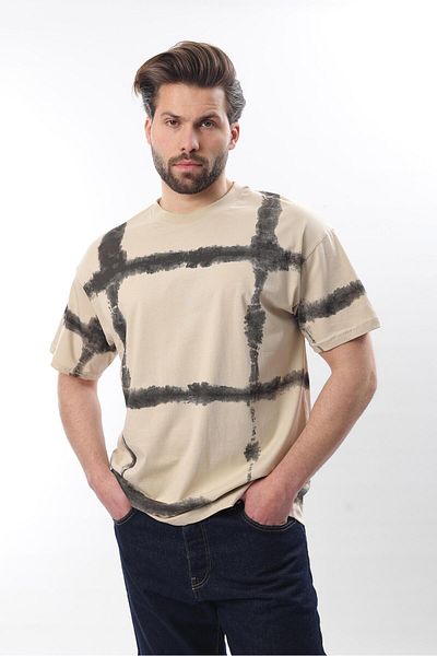 Madmext Ανδρικό μπλουζάκι Basic με στάμπα μπεζ με λαιμόκοψη E7109