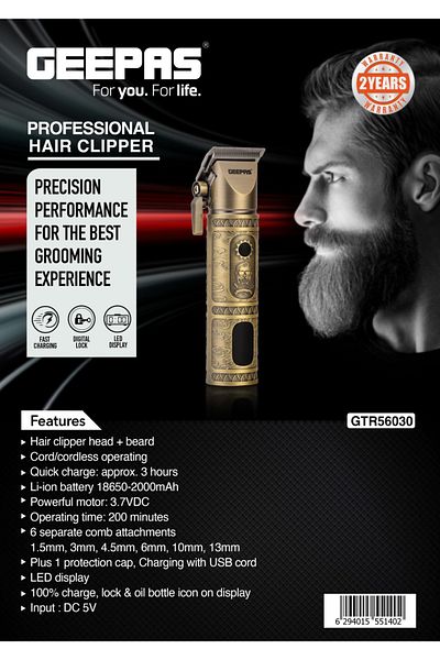 Geepas Rechargeble Hair Clipper/Digitl lock1x12