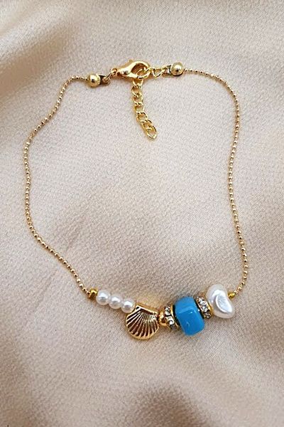 PETEK AKSESUAR Baroque Pearl Evil Eye Glass Bead Anklet