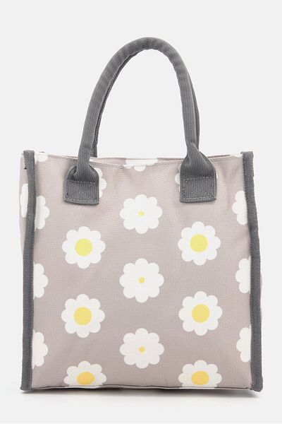Kitchen Craft Retro Flower Pattern 4 Litre Insulated Tote Cool Bag 40 H x 26 L x 10 W cm, Grey/White Combo