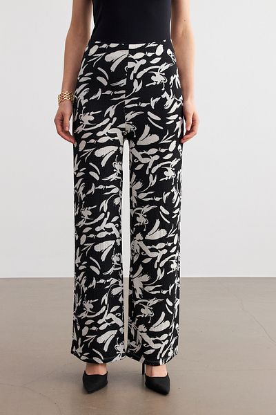 MODAGEN Women's Black-White Patterned Pipe Leg Trousers