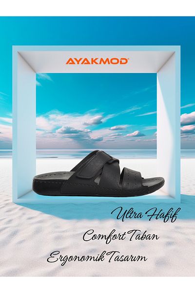 AYAKMOD 80-989 Μαύρες ανδρικές ελαφριές άνετες καλοκαιρινές παντόφλες