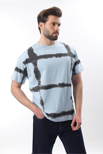 Madmext Baby Blue Crew Neck με στάμπα Basic ανδρικό T-shirt E7109
