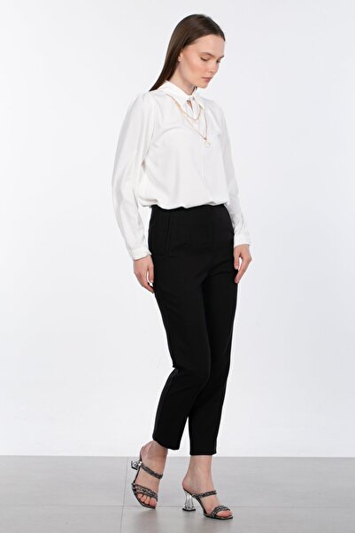 BARRELS AND OIL Women's Pencil Fabric Trousers - Black