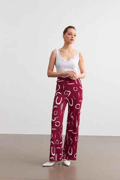 MODAGEN Pantaloni de damă cu picior tubular cu model burgundă