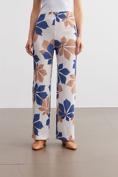 MODAGEN Pantaloni de damă Sax albastru-alb cu modele florale