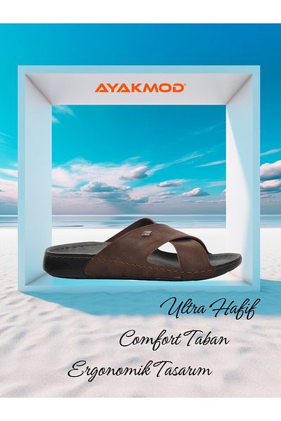 AYAKMOD 80-959 Brown Men's Comfortable Lightweight Summer Slippers Home Slippers