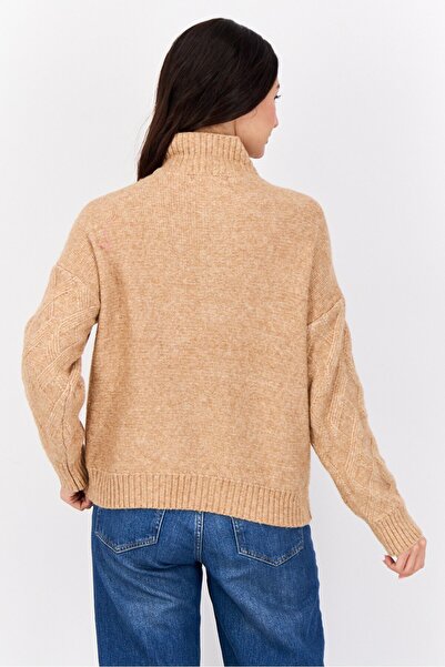 Madison + Hudson Women Turtle Neck Knitted Sweater, Tan
