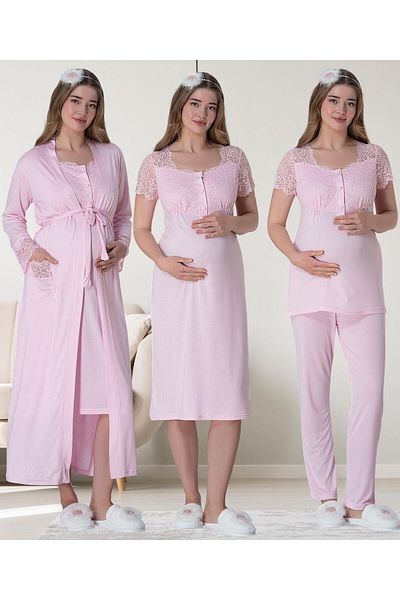 Mecit Pijama Mecit 6065 - Ροζ, μακρύ ρόμπα, νυχτικό και σετ πιτζάμες εγκυμοσύνης