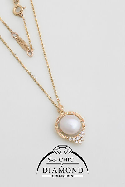 So CHIC... Diamond Collection 14 K Sarı Altın 0,10 Karat Pırlanta Doğal Inci ...