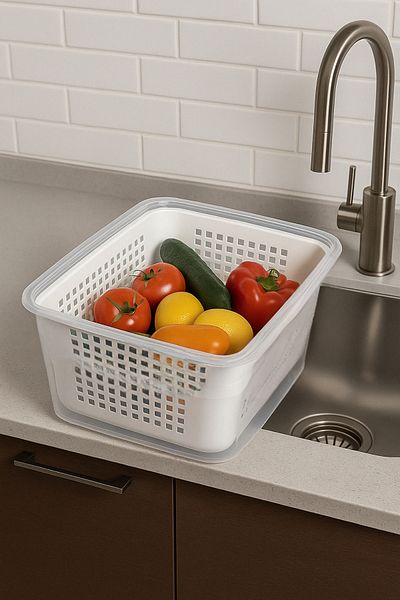 welcomein Refrigerator and Kitchen Organizer Vegetable & Fruit Storage Container with Strainer (Transparent) 2 Pieces 5 Lt