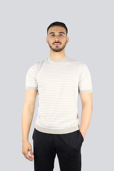 PAUL&SHARK Men's Horizontal Striped Beige T-Shirt Regular Fit Crew Neck Sleeves