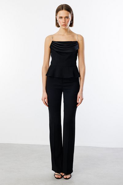 Ekol Wide Leg Waist Satin Fabric Trousers