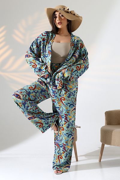 forte bella Ethnic Pattern Kimono Pants Set