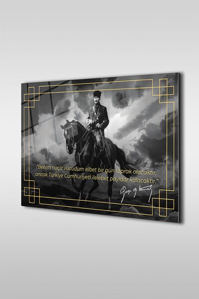 indispensablely Atatürk Special Design 16 Tabla orizontală din sticlă alb-negru