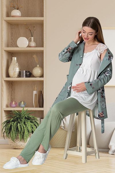 Mecit Pijama Mecit 5804 Elisa Green Σετ Πιτζάμες εγκυμοσύνης με Πρωινό