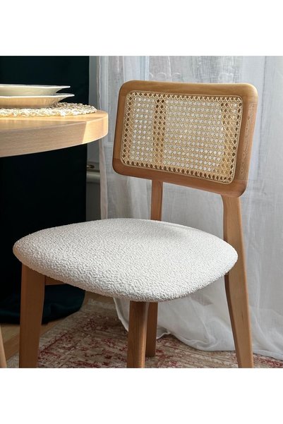 Woodenbend Mirla Natural Yuvarlak Masa Takımı 110 cm 4 Sandalyeli Bohem İskandinav Yemek Masası