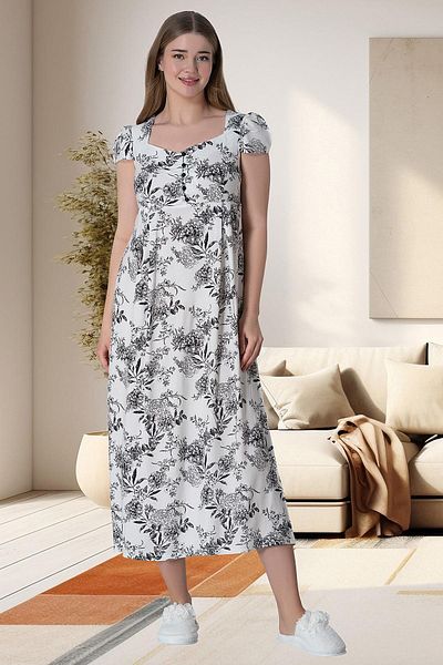Mecit Pijama Mecit 6053 Φόρεμα εγκυμοσύνης και εγκυμοσύνης - Μαύρο Floral
