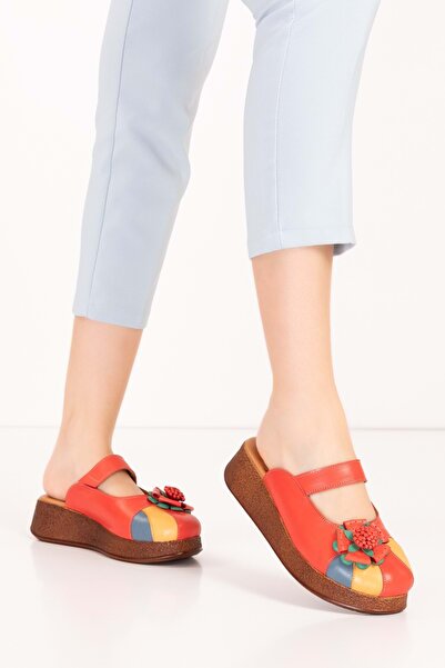 Gondol Hakiki Deri Çiçek Detaylı Sabo Terlik Mlk.3228