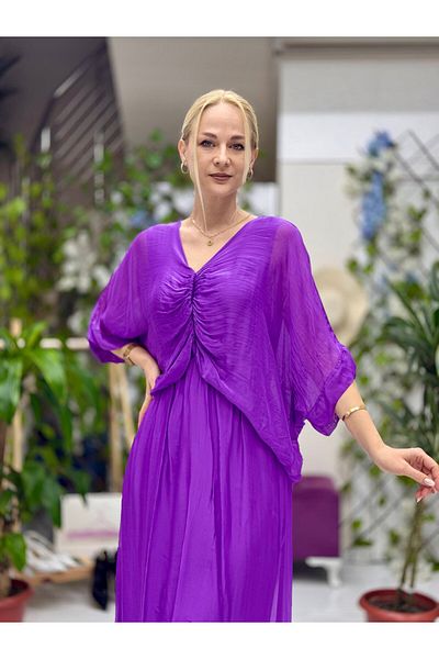 Punta Otantik Purple Italian Silk Dress Nc22180