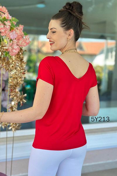 İnce Topuk Bamboo Tshirt That Can Be Worn with Front and Back 5Y213